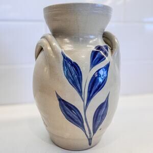 1990’s, Williamsburg Pottery, Salt Grazed Cobalt Blue Vase, 6.5”